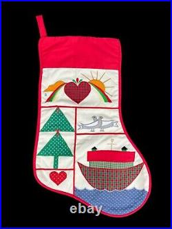 Noah's Ark Applique Christmas Tree Skirt 2 Stockings Wall Hanging Vtg Holiday