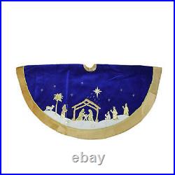 Northlight 48 Nativity Scene Christmas Tree Skirt with Gold Border Blue and
