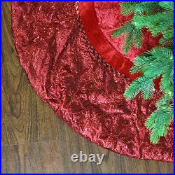 Northlight 60 Red Velvet Damask Sequin Poinsettia Trim Christmas Tree Skirt