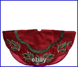 Northlight Embroidered Metallic Holly Scalloped Velvet Christmas Tree Skirt, 48