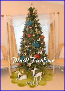 Olive Green Flower Tree Skirt Faux Fur Shaggy Christmas 5