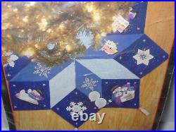 Opened Complete Bucilla Felt Christmas Tree Skirt Kit 84599 Let It Snow Blue 43
