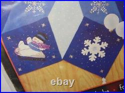 Opened Complete Bucilla Felt Christmas Tree Skirt Kit 84599 Let It Snow Blue 43