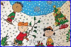 PEANUTS Christmas Tree Skirt CHARLIE BROWN Quilted fabric Panel Blue