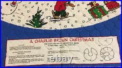 PEANUTS Christmas Tree Skirt CHARLIE BROWN Quilted fabric Panel Blue
