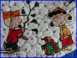 PEANUTS Christmas Tree Skirt CHARLIE BROWN Quilted fabric Panel TABLE TOPPER