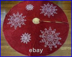 POTTERY BARN Red VELVET with White Snowflakes Tree Skirt by SARITA HANDA 60 Dia
