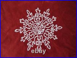 POTTERY BARN Red VELVET with White Snowflakes Tree Skirt by SARITA HANDA 60 Dia