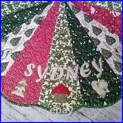 Patchwork Christmas tree skirt personalized quilted handmade red green white