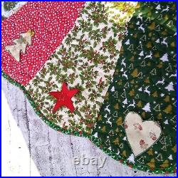 Patchwork Christmas tree skirt personalized quilted handmade red green white