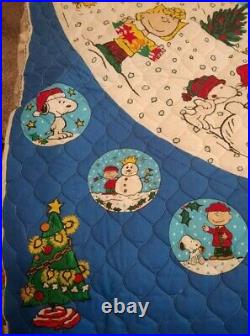 Peanuts Christmas Tree Skirt Quilted Fabric Panel Charlie Brown 2001 Full Skirt