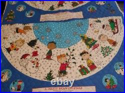 Peanuts Christmas Tree Skirt Quilted Fabric Panel Charlie Brown 2001 Full Skirt
