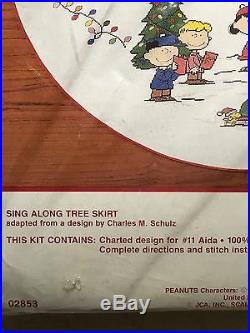 Peanuts Sing Along Cross Stitch Christmas Tree Skirt Kit Snoopy Holidays OOP New
