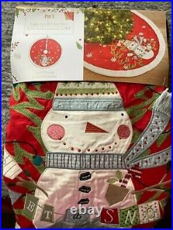Pier 1 Imports 50 LED Light-Up Snowman Red Christmas Tree Skirt LET IT SNOW NWT