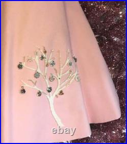 Pink Christmas Vtg 50s full skirt holiday white tree sparkling ornaments 24 w