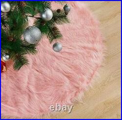 Pink Round Faux Fur Christmas Tree Skirt