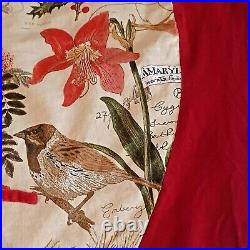 Pottery Barn Christmas Tree Skirt Amaryllis & Birds Red Velvet Trim Quilted Back