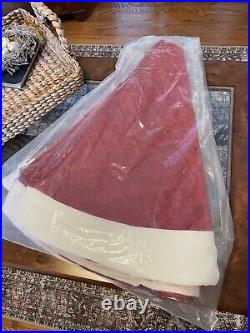 Pottery Barn Classic Velvet Christmas Tree Skirt Red Ivory Cuff Large 60D NWT