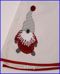 Pottery Barn Gnome Crewel Christmas Holiday Tree Skirt 60 Ivory Red No Mono