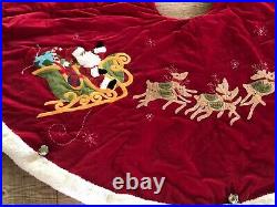 Pottery Barn Kids Christmas Tree Skirt Red Velvet Sherpa Santa & Reindeer Bells