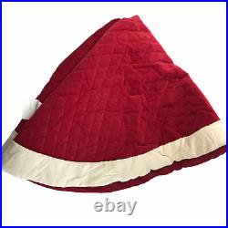 Pottery Barn Velvet Tree Skirt, Red / Ivory White 60 Inch Button Closure New NWT