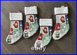 Pottery Barn Vintage Christmas Tree Skirt And 4 Matching Quilted Stockings EUC