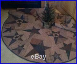 Primitive Star Quilted Country Christmas Tree Skirt Approx. 58 D Tea Dyed