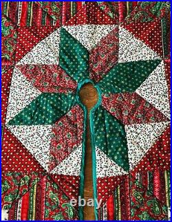 Quilted Christmas Tree Skirt Star Hand & Machine Made Multicolor Patchwork 54