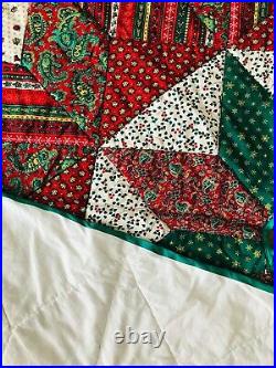 Quilted Christmas Tree Skirt Star Hand & Machine Made Multicolor Patchwork 54