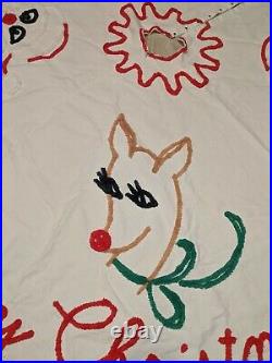 RARE Vintage Rudolph Red Nosed Reindeer Santa Chenille Merry Xmas Tree Skirt 68