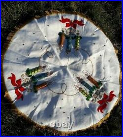 RARE Vtg Bucilla Christmas Candles Felt Tree Skirt from 60s Kit MCM Table Topper