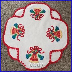 Rare Completed Vintage 1970s Bucilla Christmas Bells Tree Skirt 2106 Table Cover