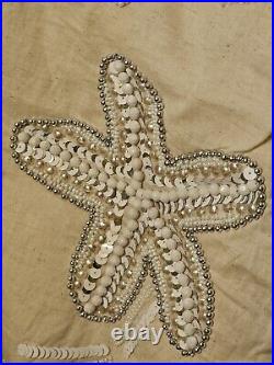 Rare Kim Seybert Christmas Beach Coastal Seashell Coral Sequin Beaded Tree Skirt