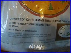 Rare NEW Vintage Bucilla Santa's Christmas Tree Jeweled Tree Skirt Kit 1877 HUGE