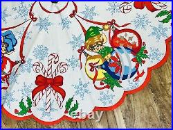 Rare VGT 50's 60's Handpainted Pixie Elves XL 48 inch Christmas Tree Skirt