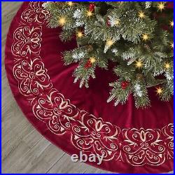 Red-Gold Velvet Tree Skirt 72 inch Extra Large Christmas Decor