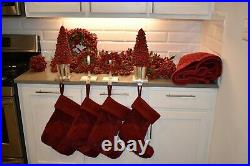 Restoration Hardware Red Berry Christmas Decor Tree Skirt, Stockings 24 items