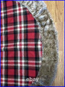 Round Fur Faux Fur and Wool Plaid Christmas Tree Skirt Nice