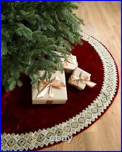SALE 45% Balsam Hill Biltmore Gilded Tree Skirt 60'' Burgundy Christmas Decor