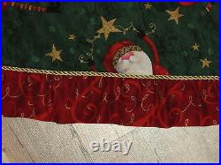 Santa with Leopard Skin Hat Christmas Fabric Handmade Finished Tree Skirt 58x66