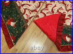 Santa with Leopard Skin Hat Christmas Fabric Handmade Finished Tree Skirt 58x66