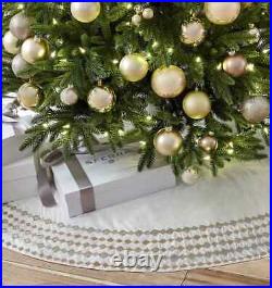 Sferra Lucido Ivory Velvet Christmas Tree Skirt Silver Diamond Embroidery 60 NEW