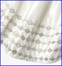 Sferra Lucido Ivory Velvet Christmas Tree Skirt Silver Diamond Embroidery 60 NEW