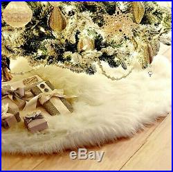 Snow White Shag Christmas Tree Skirt, Round, Faux Fur, Sheepskin Rug, Shabby Chic