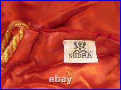 Sudha Pennathur Large Red Velvet Gold & White Beaded Trim Tree Skirt, Pre-owned