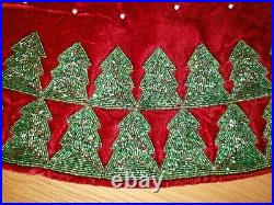 Sudha Pennathur Red Velvet Beaded Embroidered Christmas Tree Skirt Treeline New