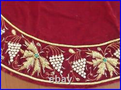 Sudha Pennathur Red Velvet Gold /white Beaded Trim Tree Skirt With Original Tag