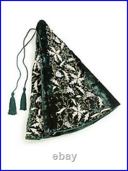 Sudha Pennathur Velvet Beaded Embroidered Christmas Tree Skirt Green New $695