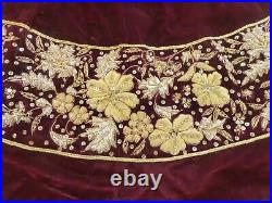 Sudha Pennathur Xlarge Burgundy & Gold Embellished Design Tree Skirt, Pre-owned