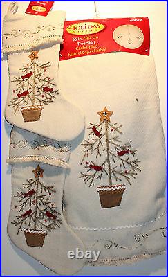 TRADITIONAL CHRISTMAS TREE SKIRT & 2 STOCKING SET Old-Fashioned Decoration NEW